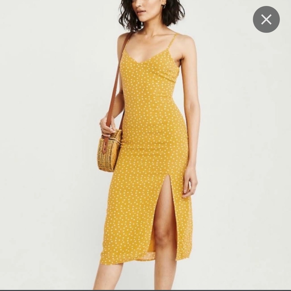 Yellow Abercrombie polka dot midi with slit